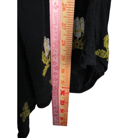 Free People Black Boho Embroidered Tunic Mini Dress Long Sleeve Size L - Picture 10 of 13